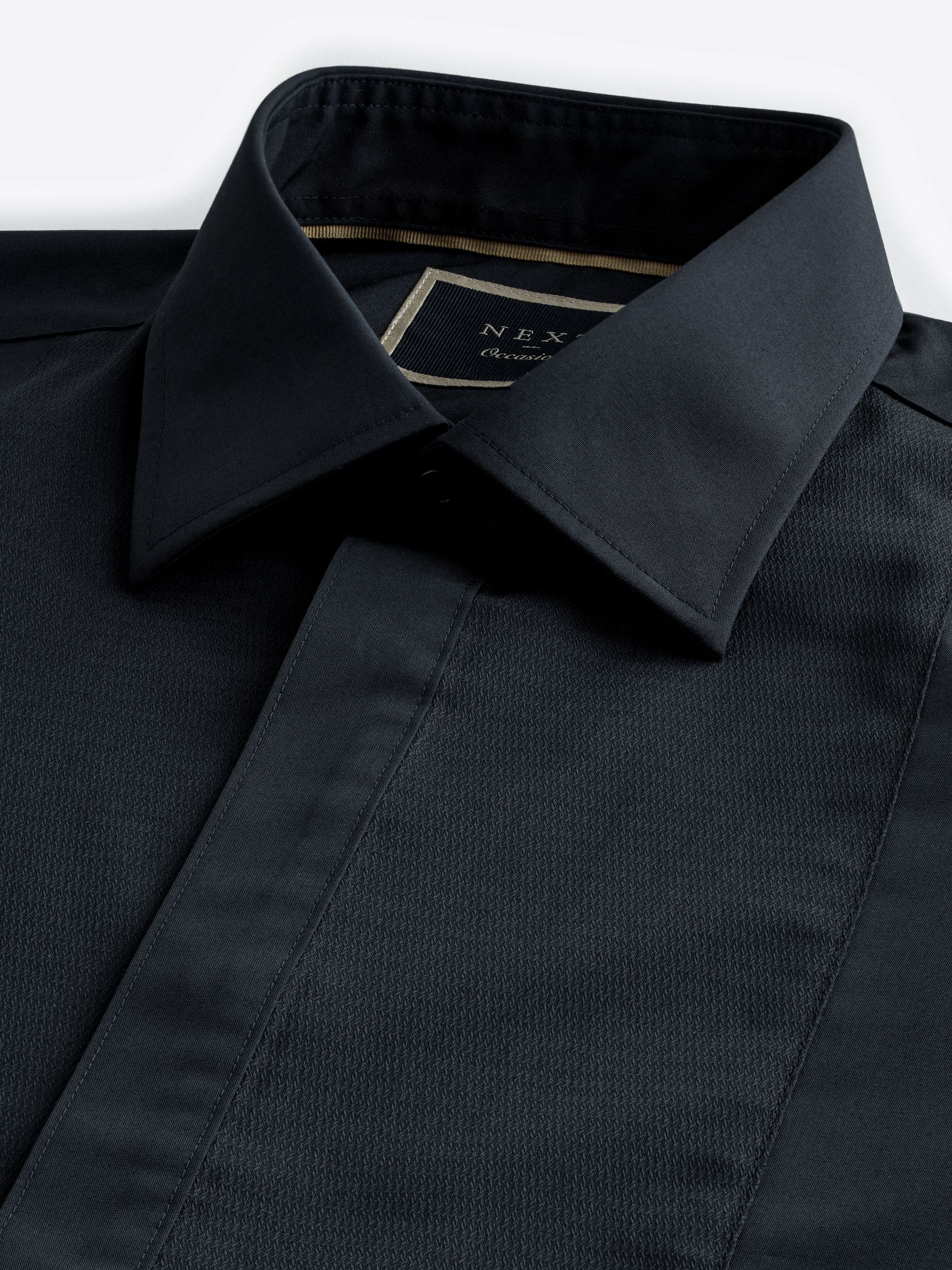 Zwart - Regular Fit Textured Bib Long Sleeve Double Cuff Dress Shirt With Cutaway Collar