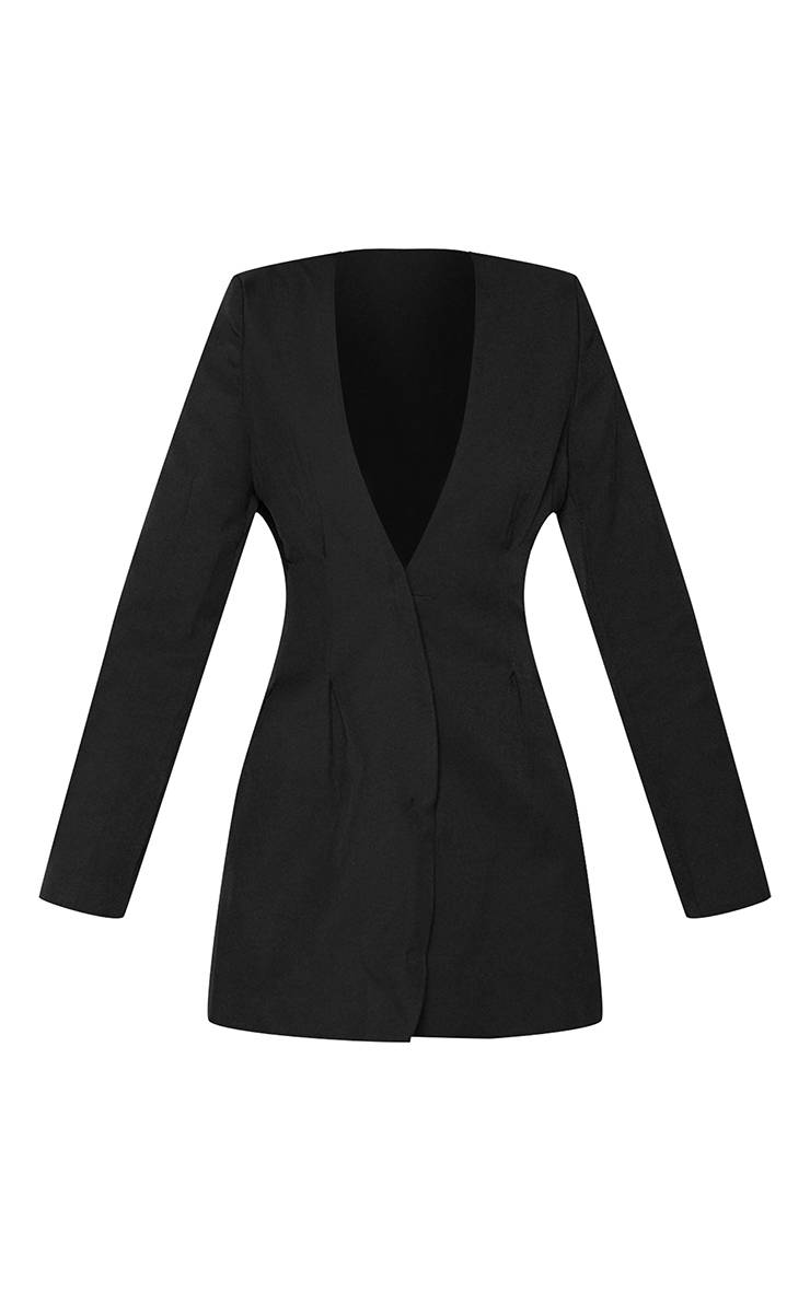 Noir Robe Blazer Droite Plissée En Tissu Tissé