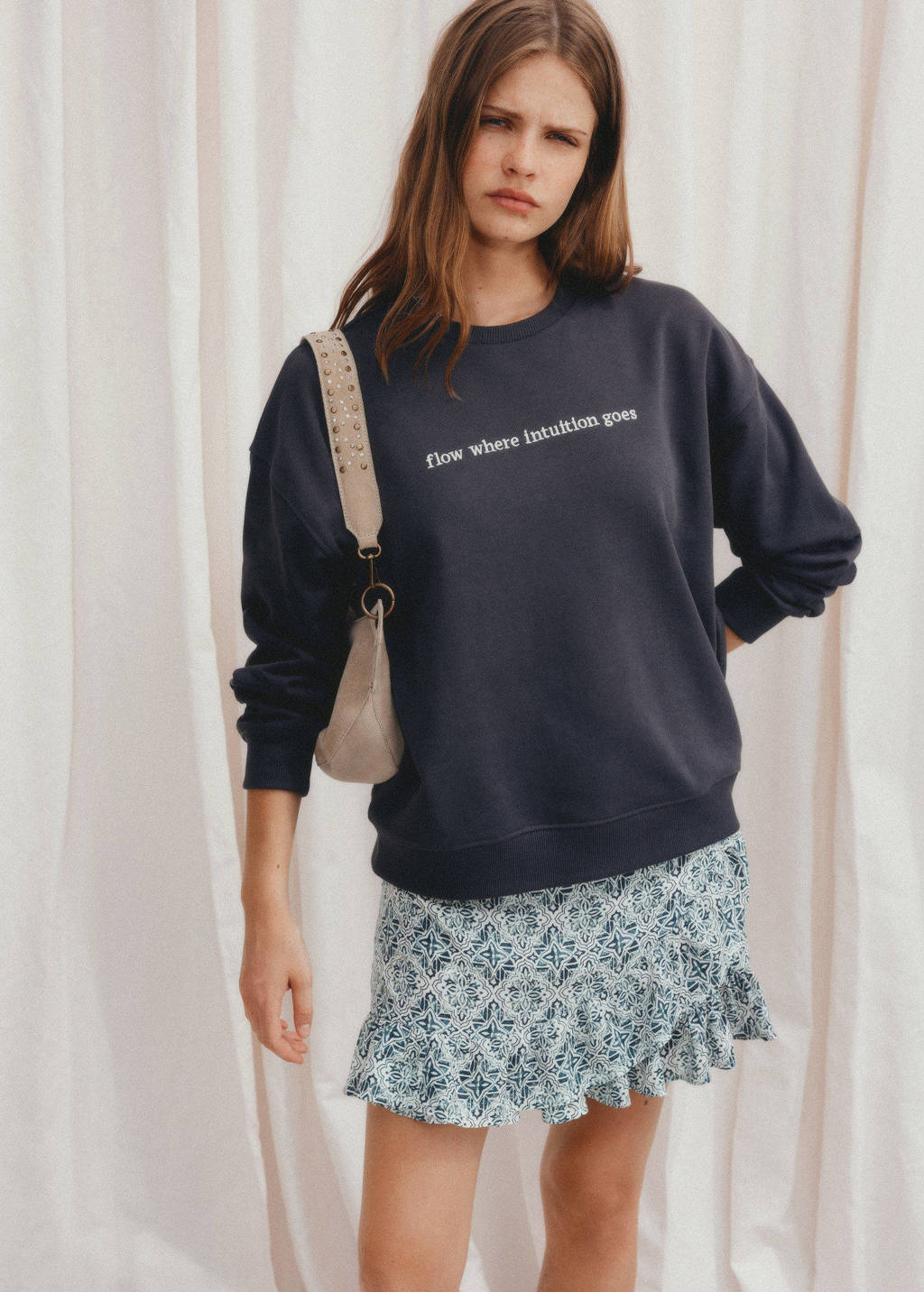 MANGO TEEN sweater met tekst antraciet