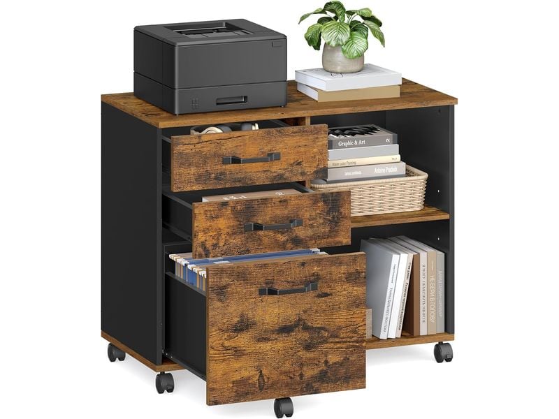 Songmics Aktenschrank mit Rollen 80 x 40 x 66 cm Mobiler Vintage Büroregal