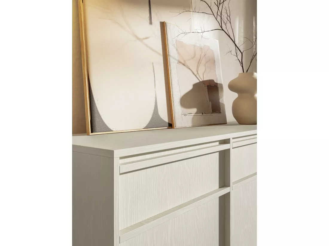 Buffet à trois portes - 154 cm - avec tiroirs - suspendu - crème - EVO