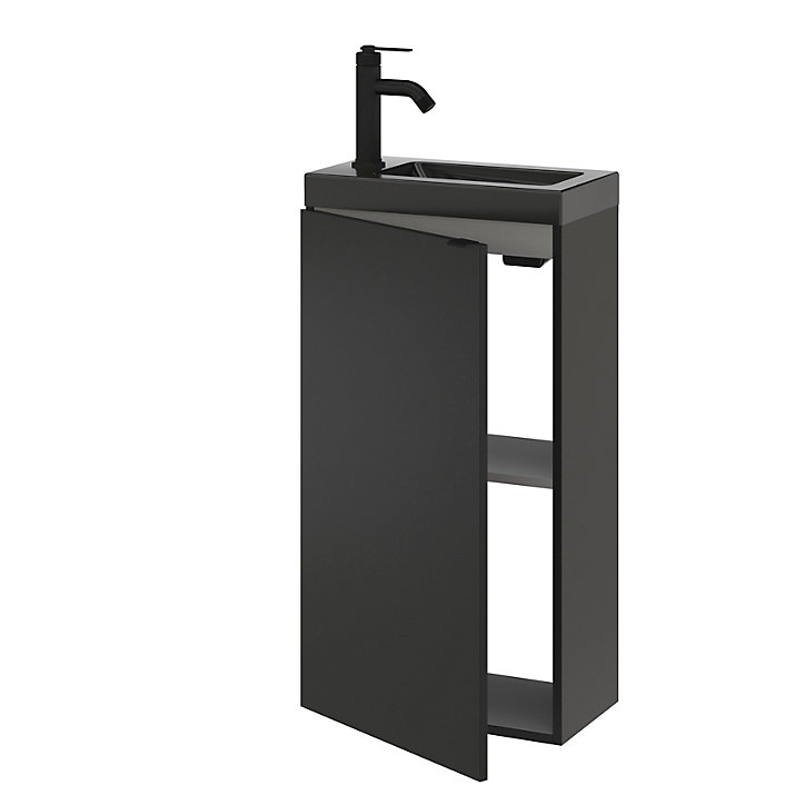 Ensemble lave-mains l.45 cm meuble à poser Imandra noir mat + plan vasque céramique noir