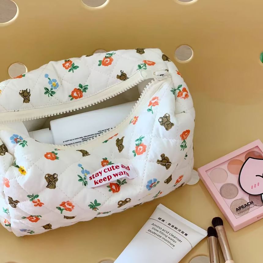 ZenlyHabit - Bear Floral stoffen make-uptas / clutch