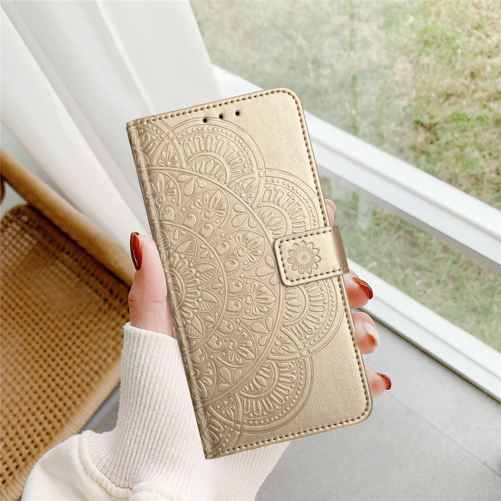 iPhone Air Leder Tasche Wallet - Mandala Flowers Imprint - Gold