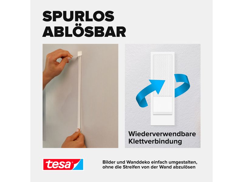tesa Montagestreifen Powerstrips CLICK Medium 4 Paar, 5.4 k Klett-Klebepads zum An- und Abklicken von Bilderrahmen und Wanddekorationen ohne Bohren