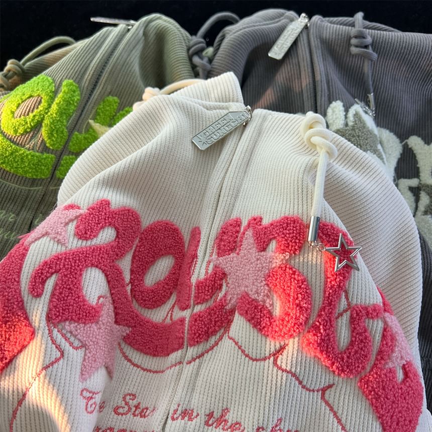 GRAYCIOUS - Lettering Hooded Lettering Zip-Up Jacket