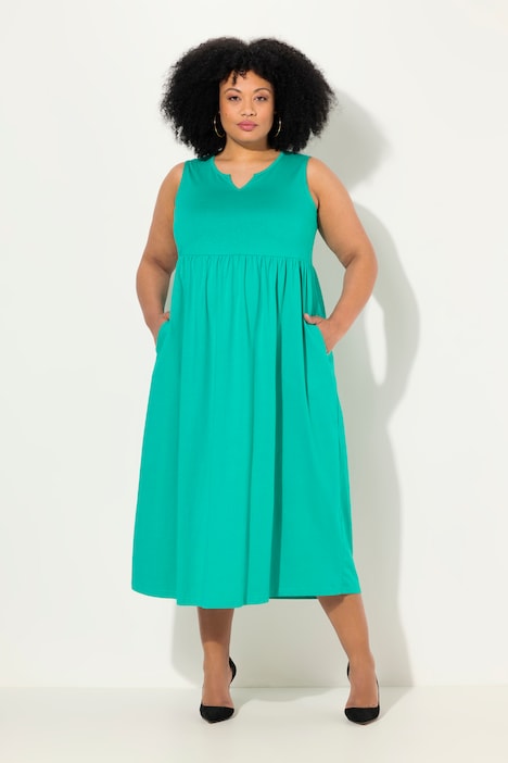 Jerseykleid, A-Linie, Tunika-Ausschnitt, ärmellos