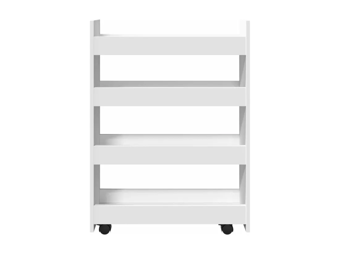 Chariot de rangement étroit 4 niveaux blanc bois d'ingénierie