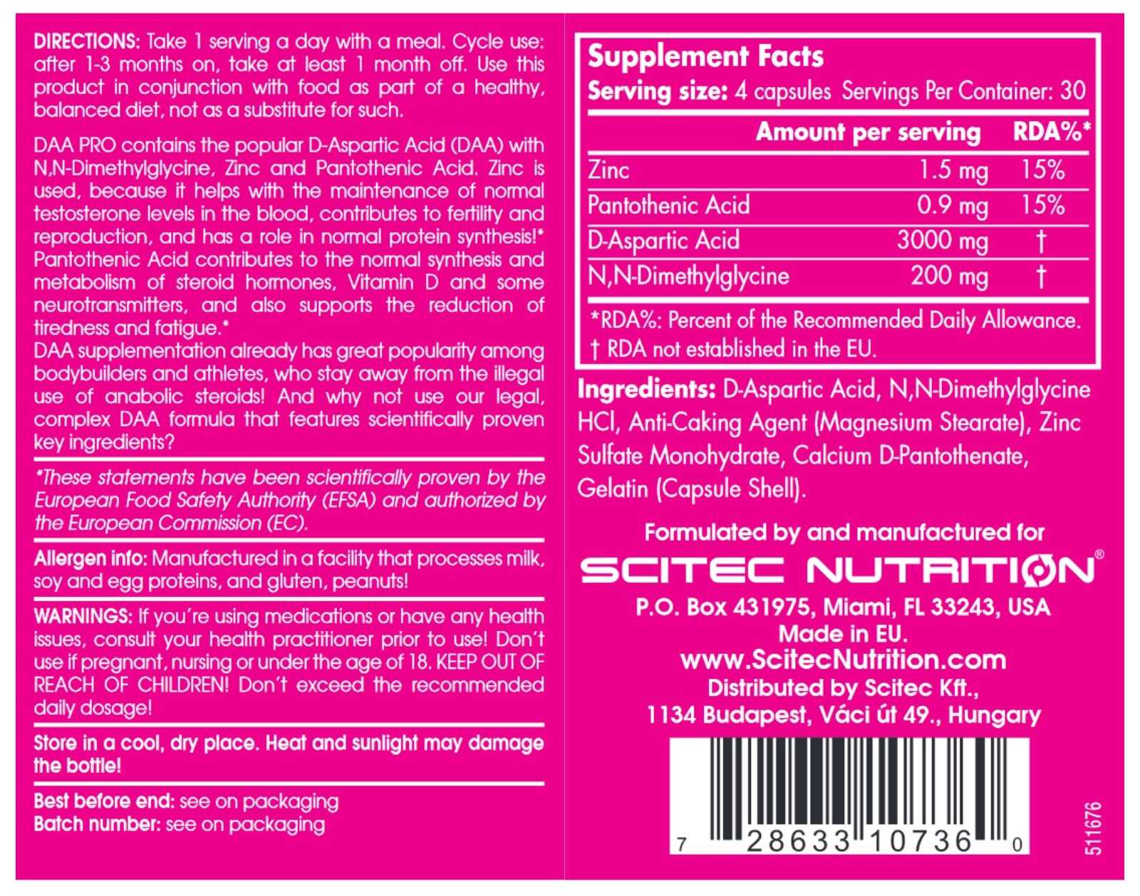 Scitec Nutrition DAA PRO 100 cápsulas