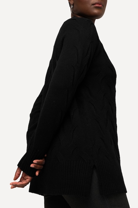 Pullover, Zopfmuster, Stehkragen, Raglan-Langarm