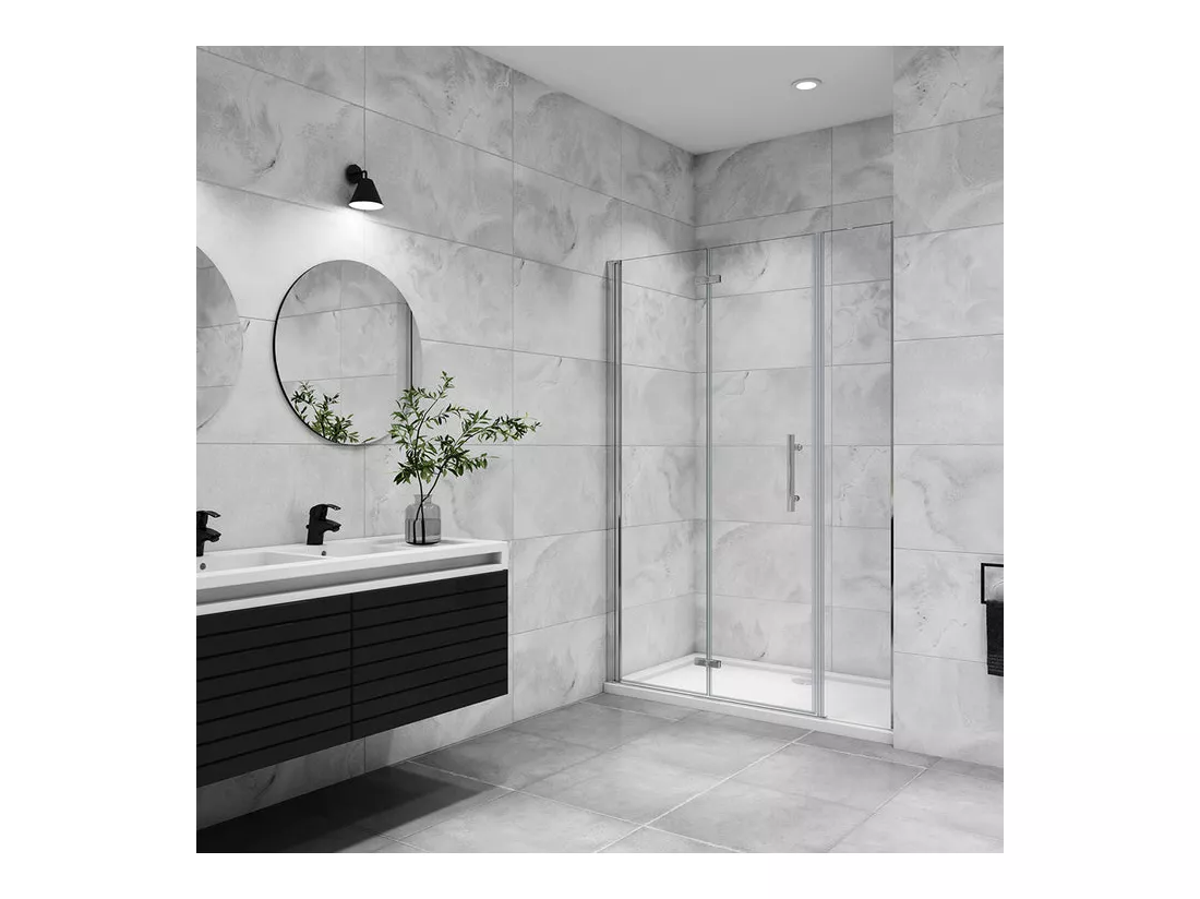 Porte de douche pivotante 106x195cm porte de douche pliante avec un élément fixe en 6mm verre anticalcaire