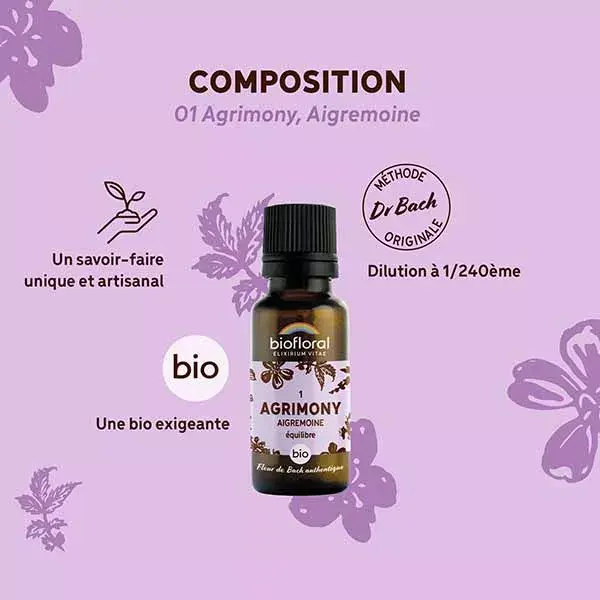 Biofloral 01 Agrimônia Grânulos de Agrimônia Orgânica - Florais de Bach em Grânulos 19,5g