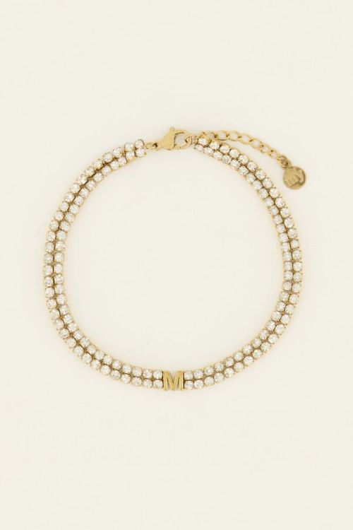 Dubbele strass armband met initial