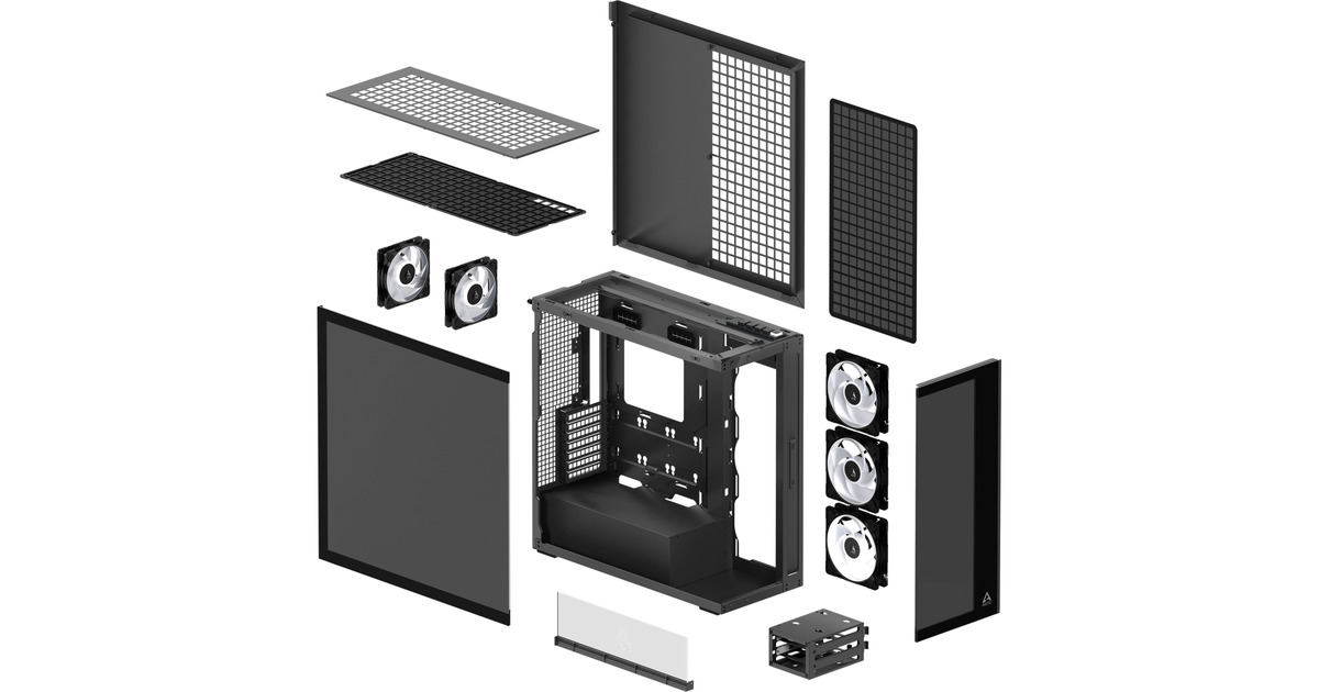 ARCTICXtender midi tower behuizing  (Zwart (mat) | 2x USB-A | 1x USB-C | RGB | Tempered Glass)