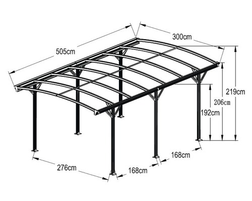 Enkele carport WESTMANN ronde boog 6 mm dubbelwandige polycarbonaatplaten 15 m² incl. regengoot 300 x 505 cm antraciet