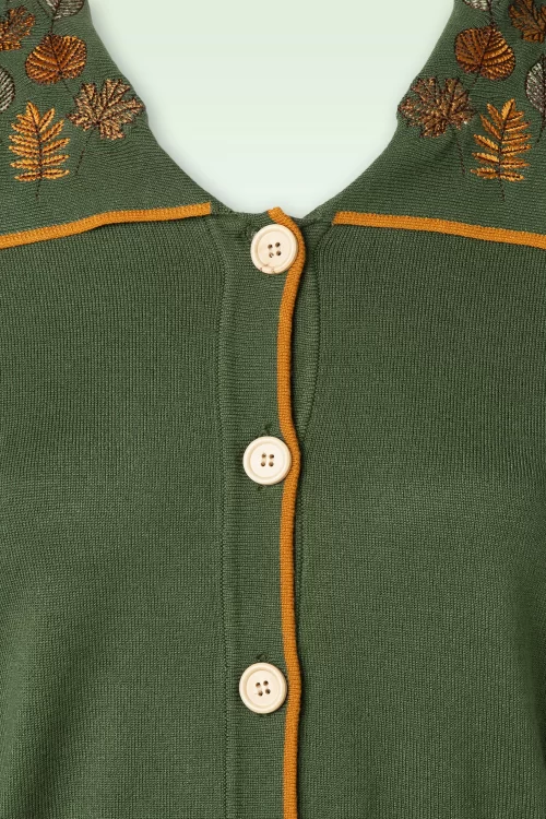 Vixen Vest met kraag en herfstbladeren in groen