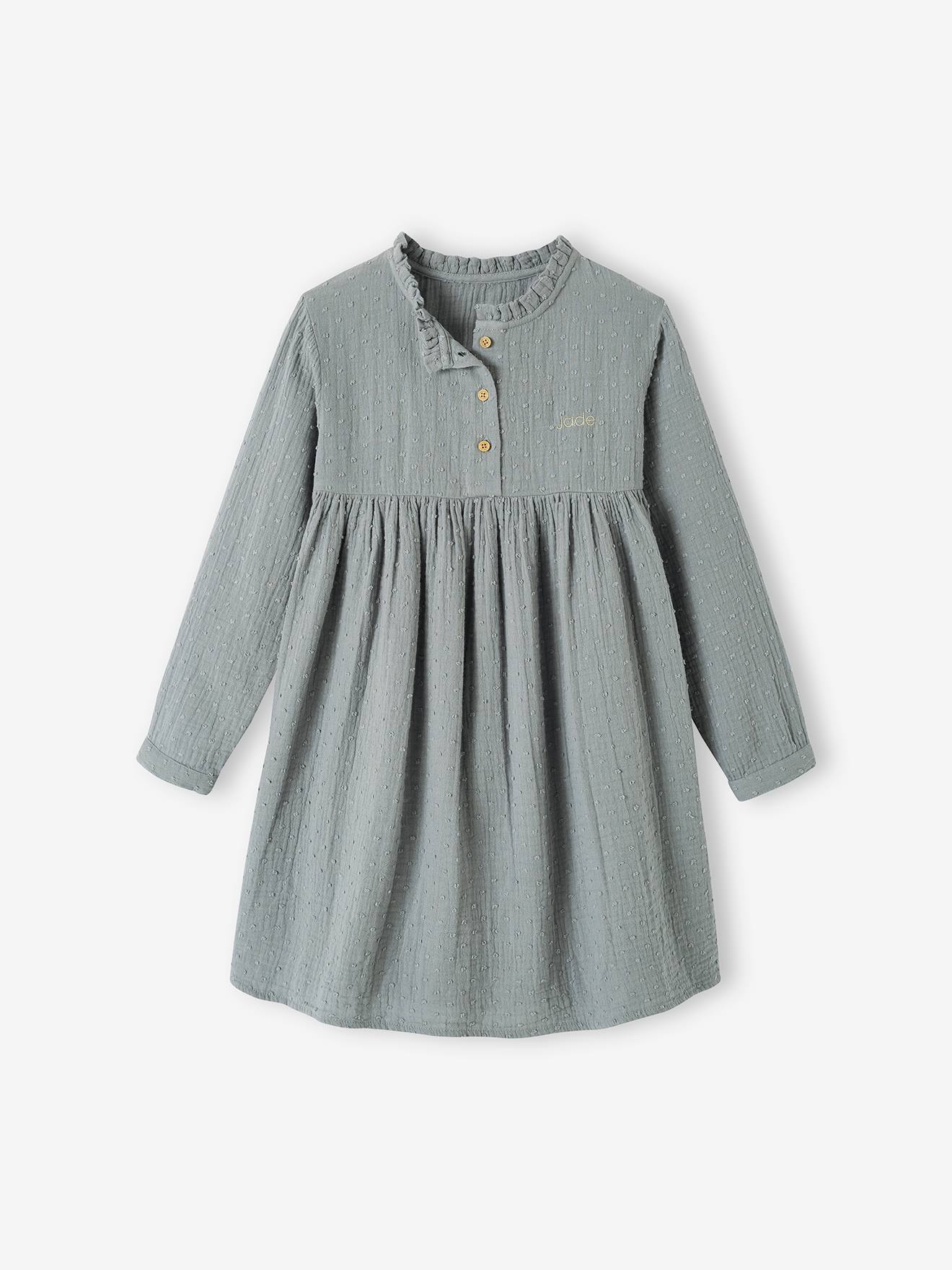 Vestido verde médio estampado para meninas
