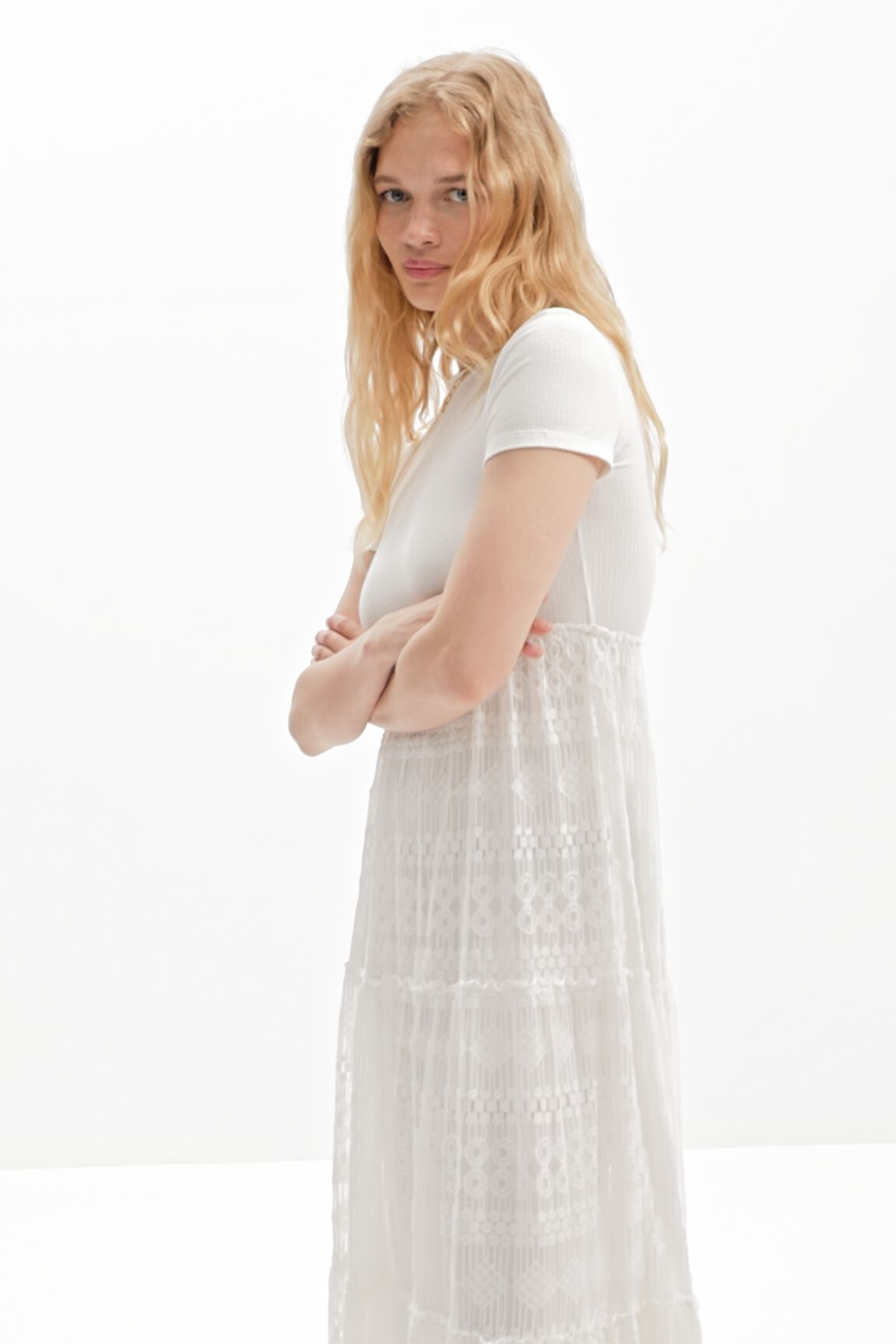 Robe midi combinée tulle