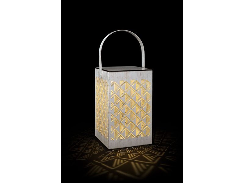 STT Laterne Muster Recharge USB, 24.5 cm, Weiss/Gold LED Weihnachtsdekoration