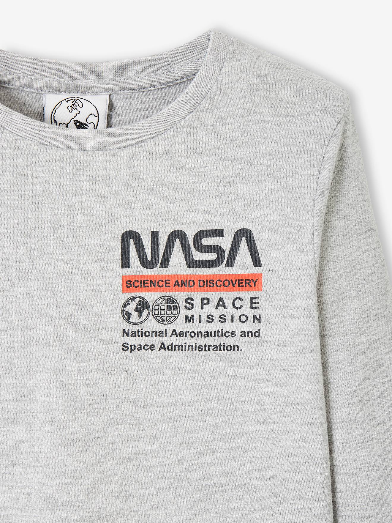 Camiseta de manga comprida lisa cinza-clara da NASA® com estampas.