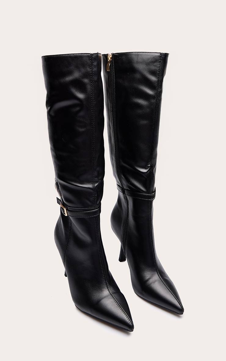 Noir Botte Haute À Talon En Synthétique Avec Boucle