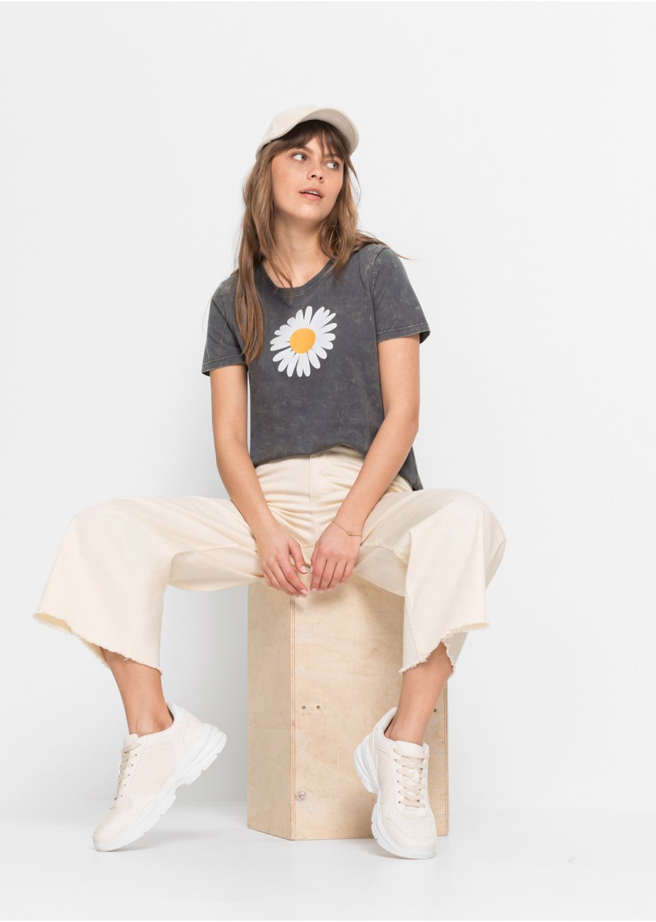 T-shirt imprimé délavé à l'acide