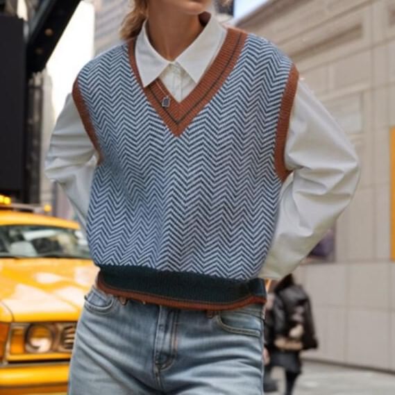 Astromeria - V-hals Zig Zag Trui Vest