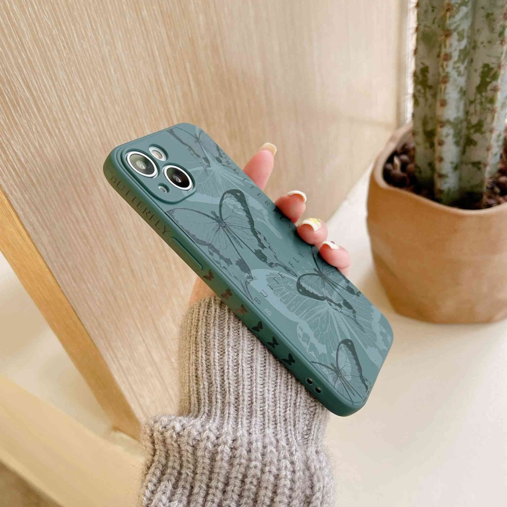 iPhone 14 Gummi Case Hülle Kameraschutz Schmetterlinge Imprint - Blaugrau