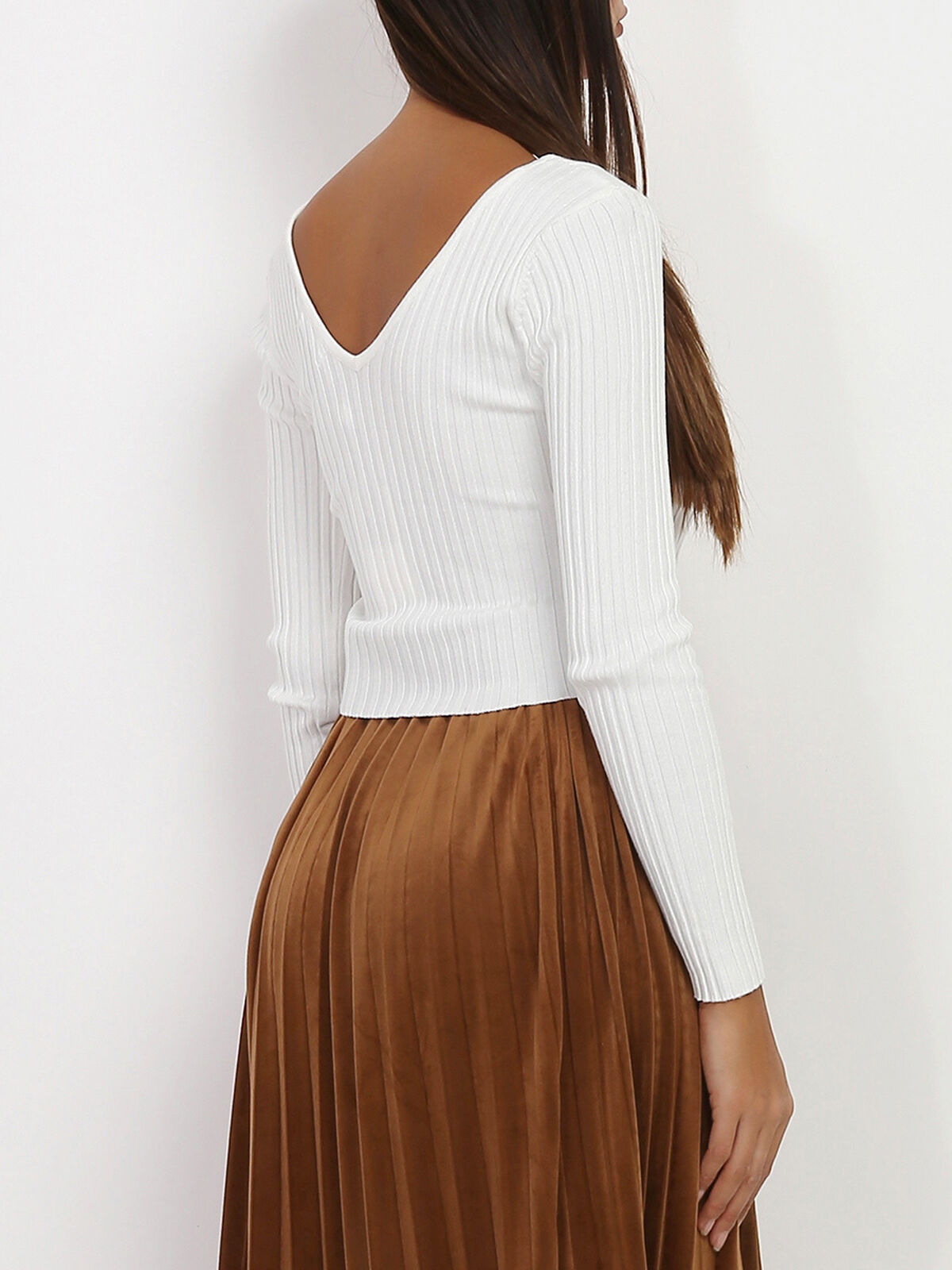 Sous pull cropped en maille côtelée- Blanc