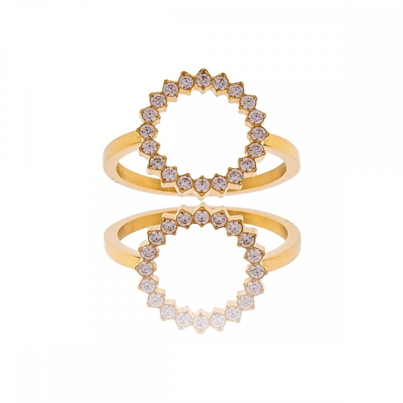 Bague Femme Acier Dorée Ornée Zirconium