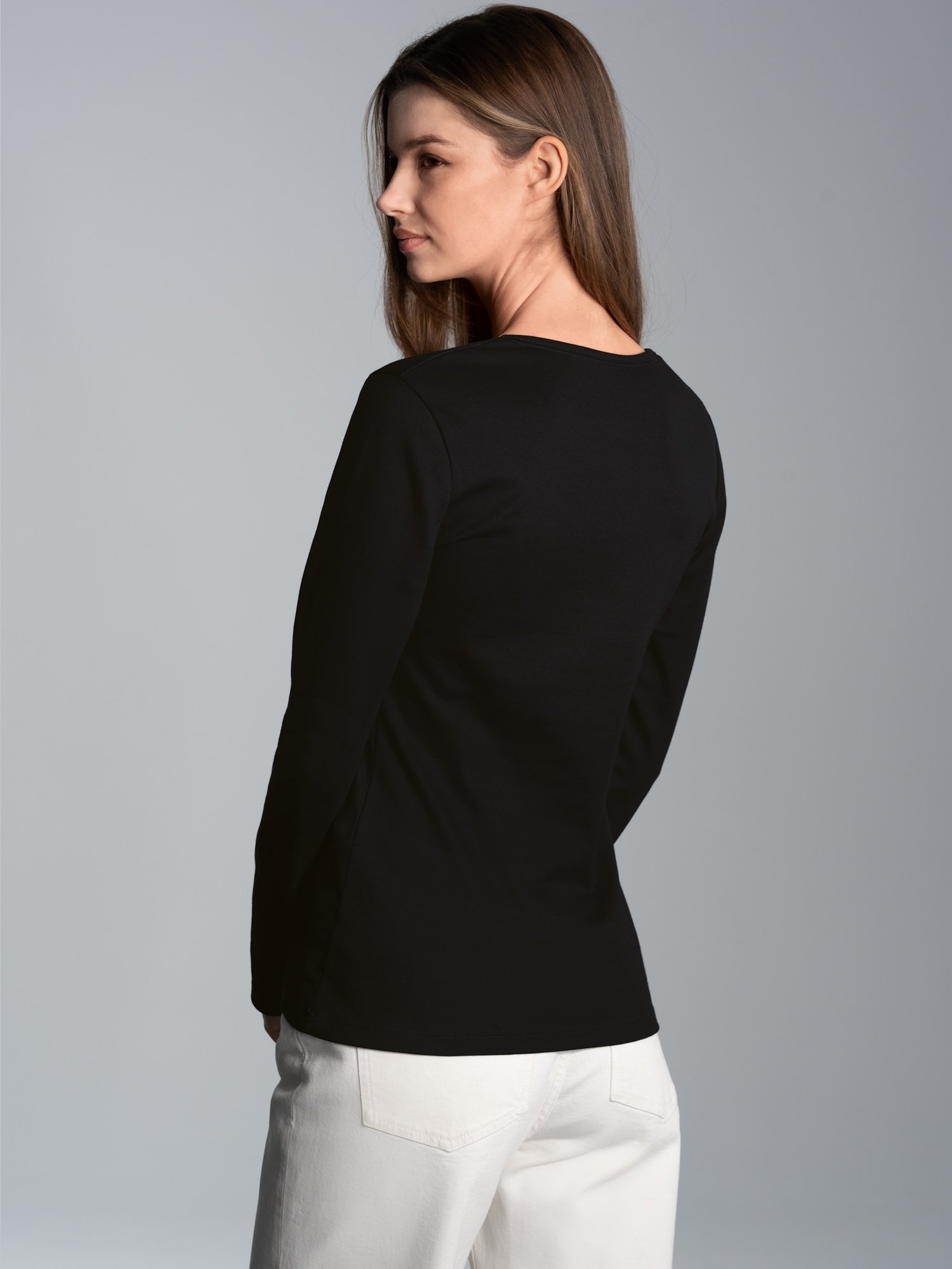 Langarmshirt mit Kristallsteinen Schwarz