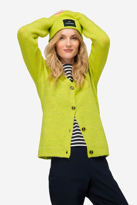 Strickjacke, Melange-Strick, V-Auschnitt, Langarm