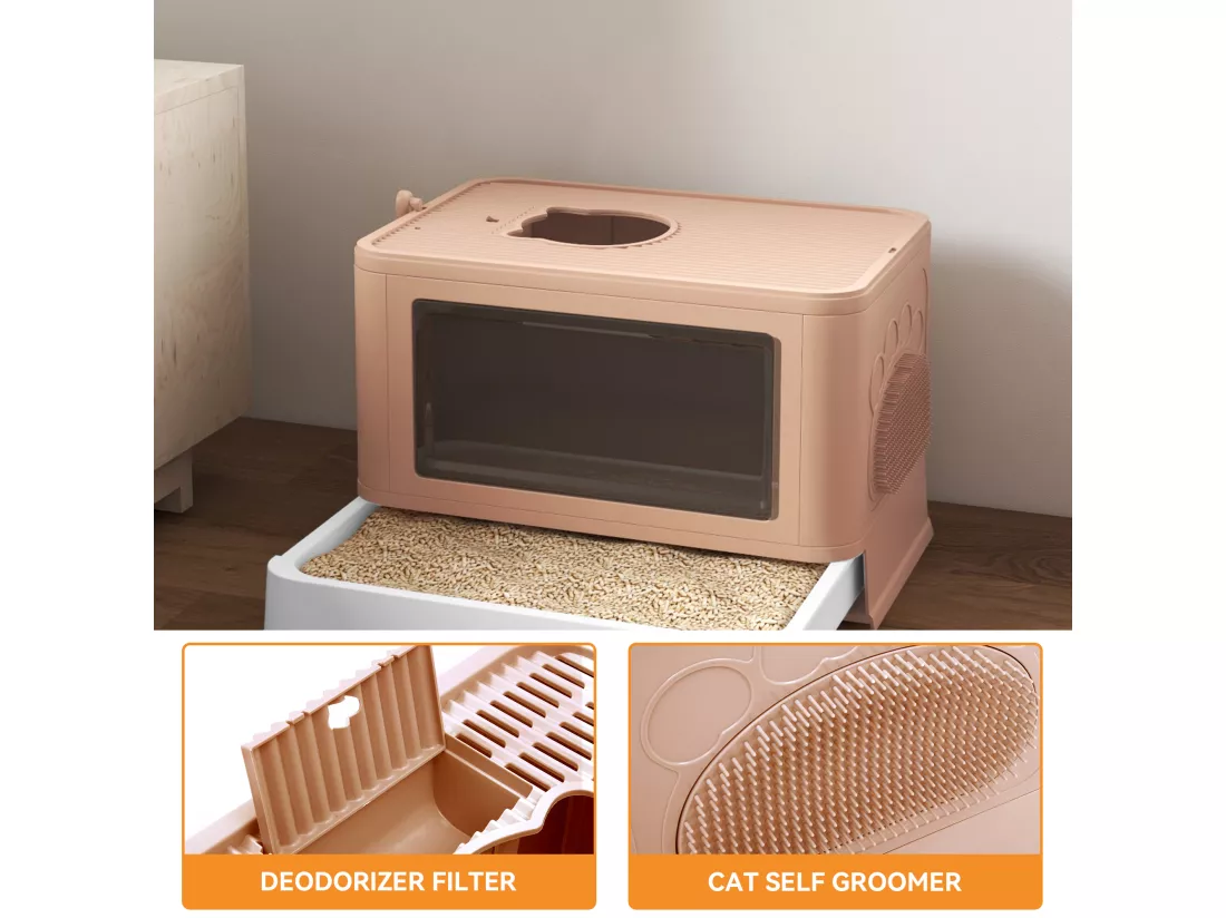 YITAHOME Bac Litiere pour Chat 20.4KG - Grand - Intérieur - Toilette Chat - avec Pelle - Auto-toiletteur - Couleur de Rose