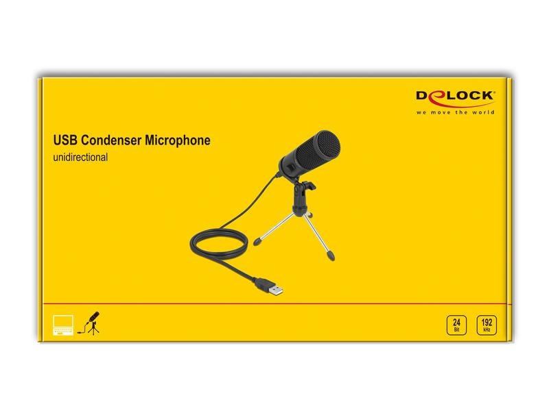 Delock Kondensatormikrofon USB mit Ständer Delock USB Kondensator Mikrofon mit Ständer 24 Bit / 192 kHz für PC und Notebook