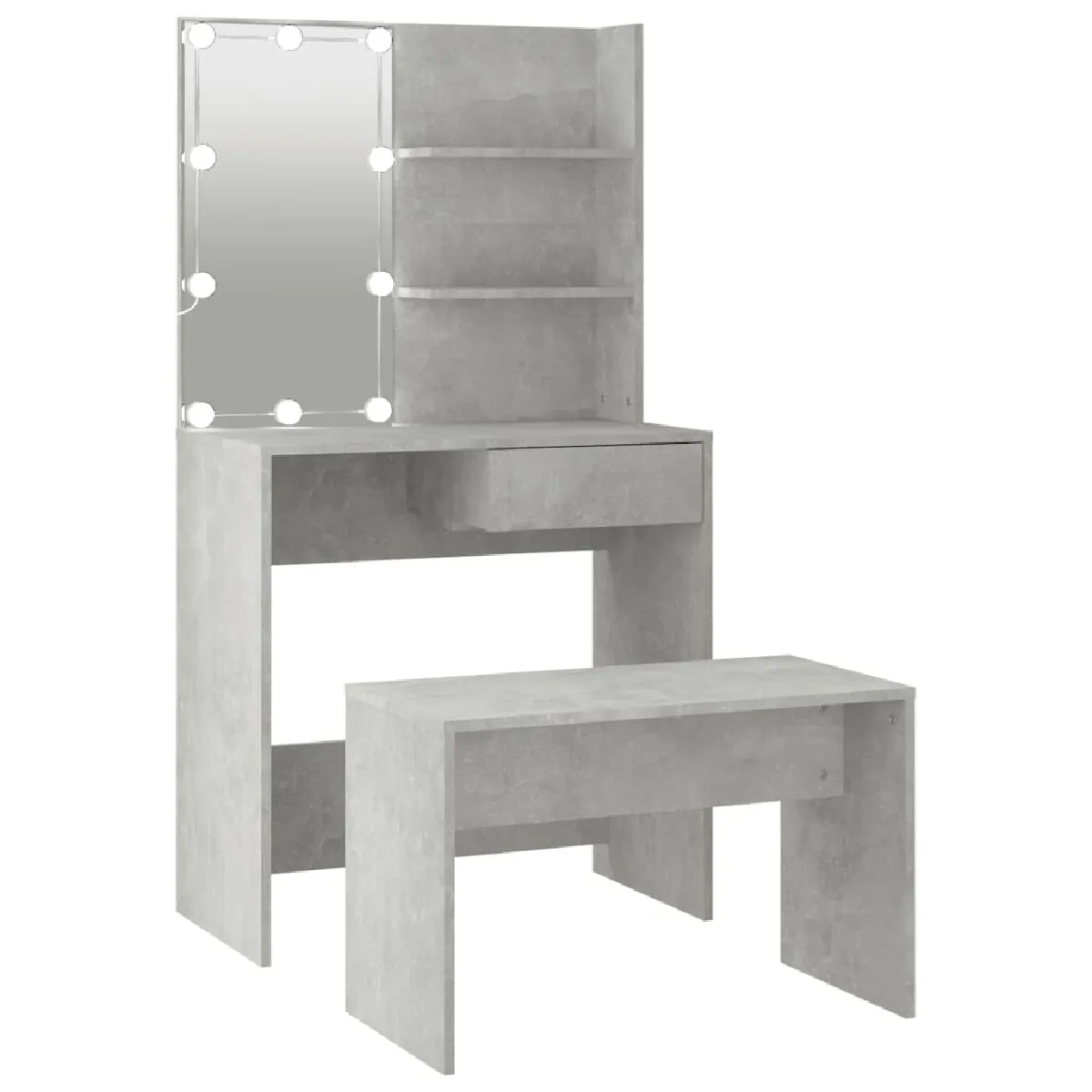 vidaXL Coiffeuse avec LED - Gris Béton