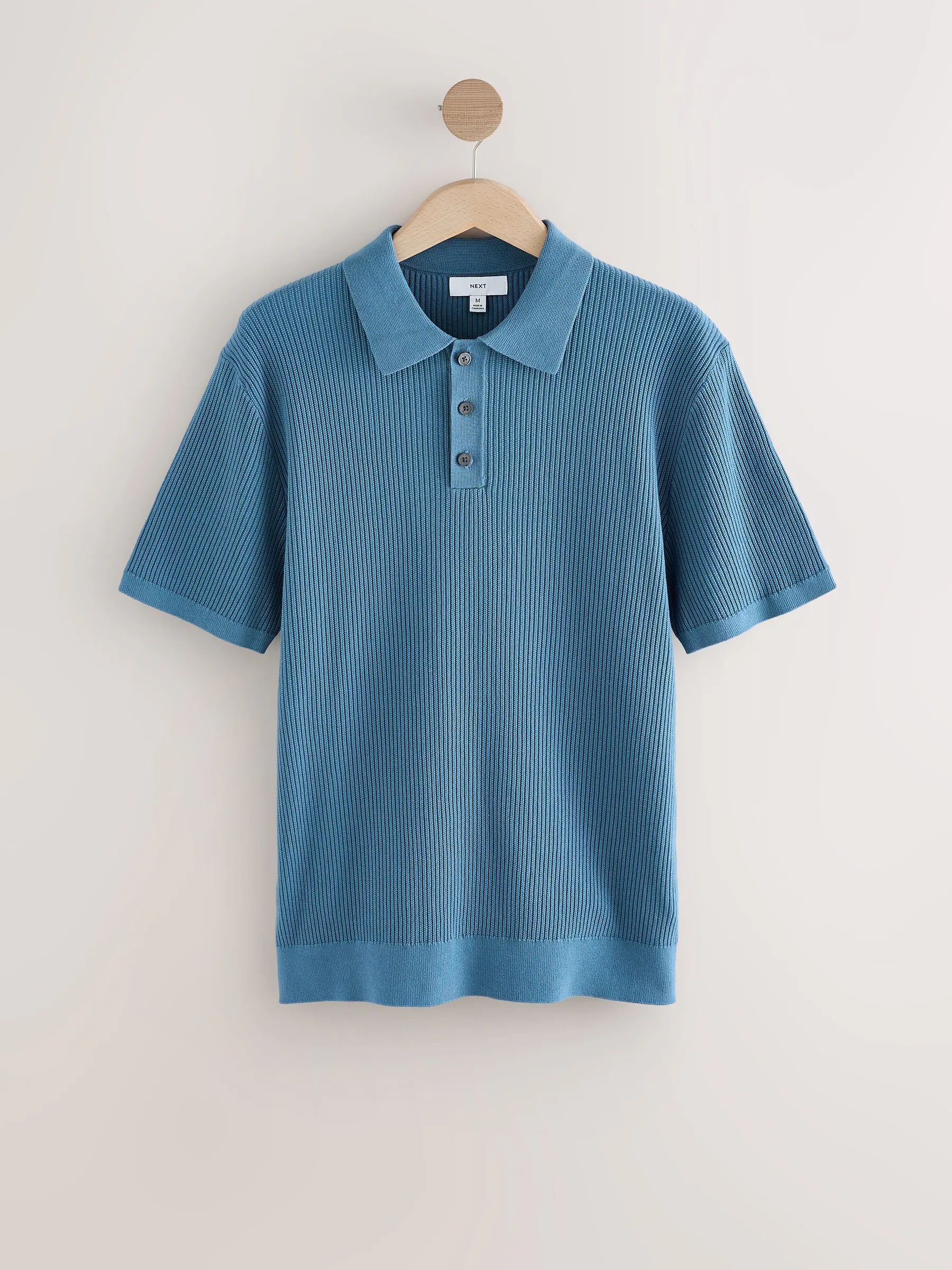 Normaal blauw - Regular fit poloshirt van 100% katoen met korte mouwen, gebreide structuur en ribbels