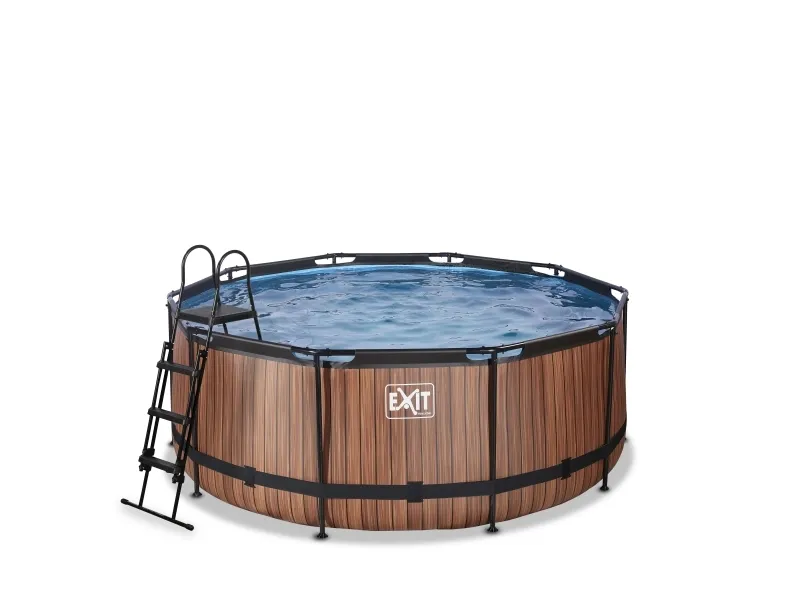 EXIT Wood pool ø360x122cm med filterpumpe - brun 10126 L