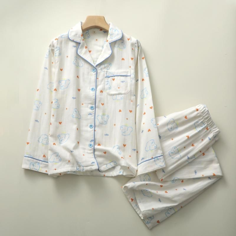 Finlies - Pyjamaset: Top met lange mouwen, reverskraag, hondenprint en knoopjes + broek