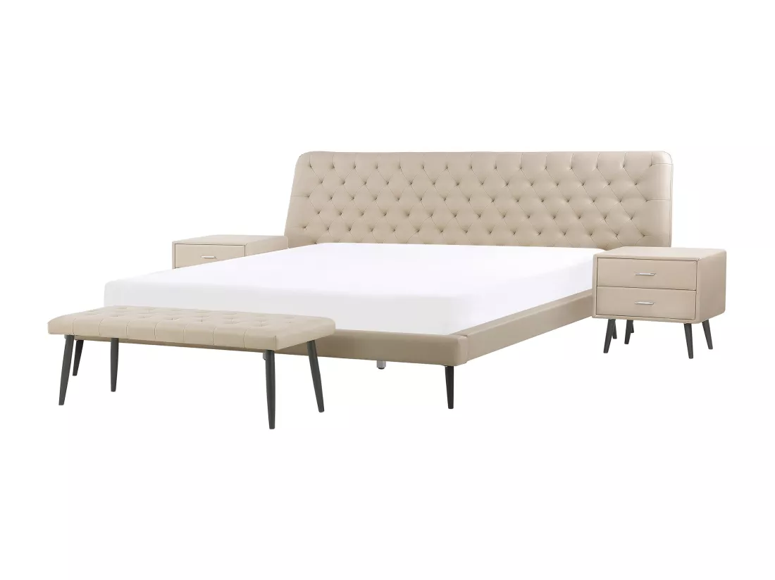 Ensemble de chambre Cuir PU ESSONNE 160 x 200 cm Beige