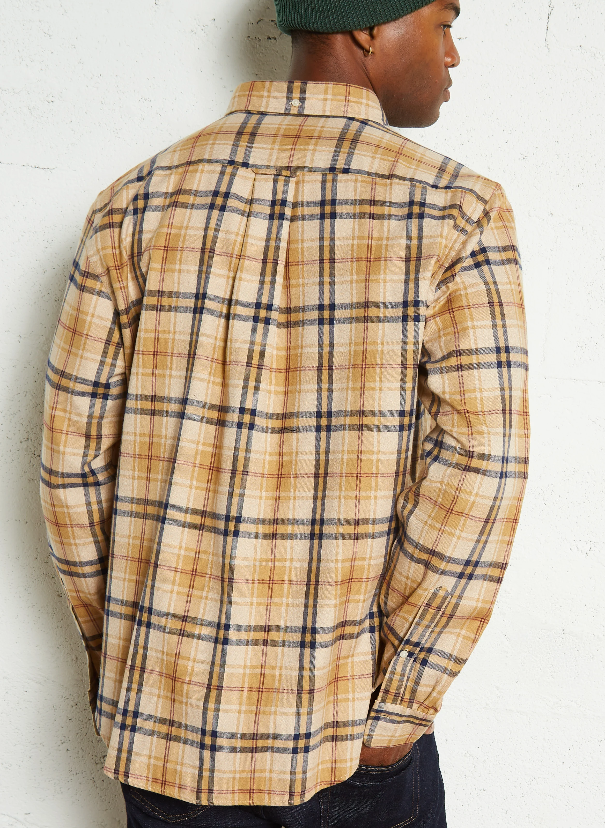 Chemise col classique à carreaux en coton| Marron