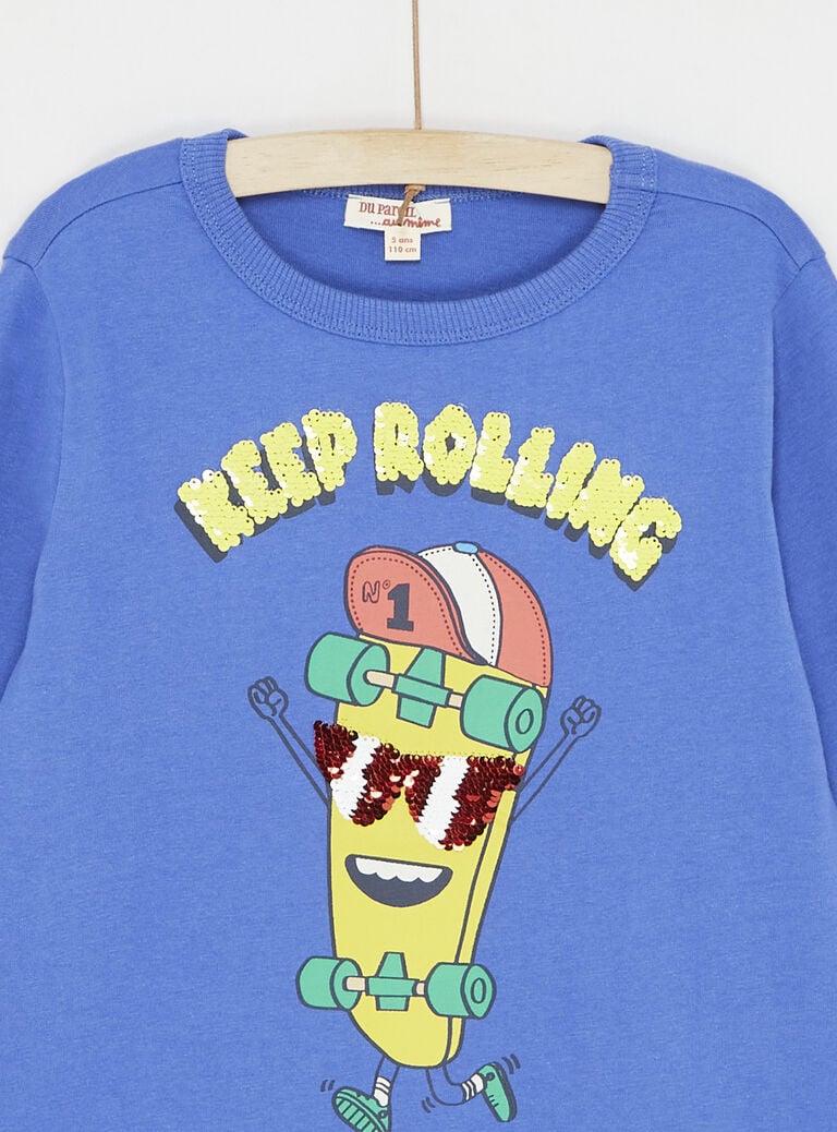 T-shirt bleu pervenche à animation skate pour garçon