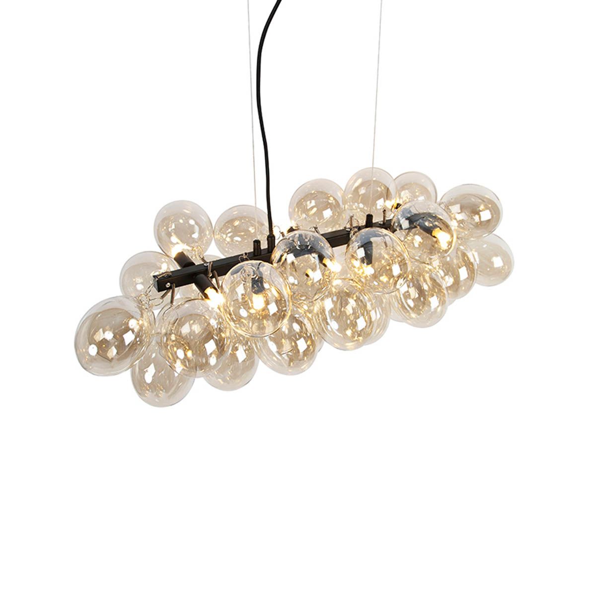 Smart hanglamp zwart met amber glas incl. 8 Wifi G9 - Uvas