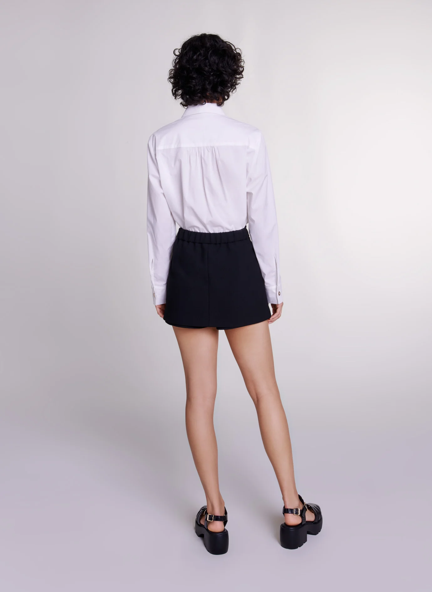 Jupe-short droite taille haute thermocollante | Noir