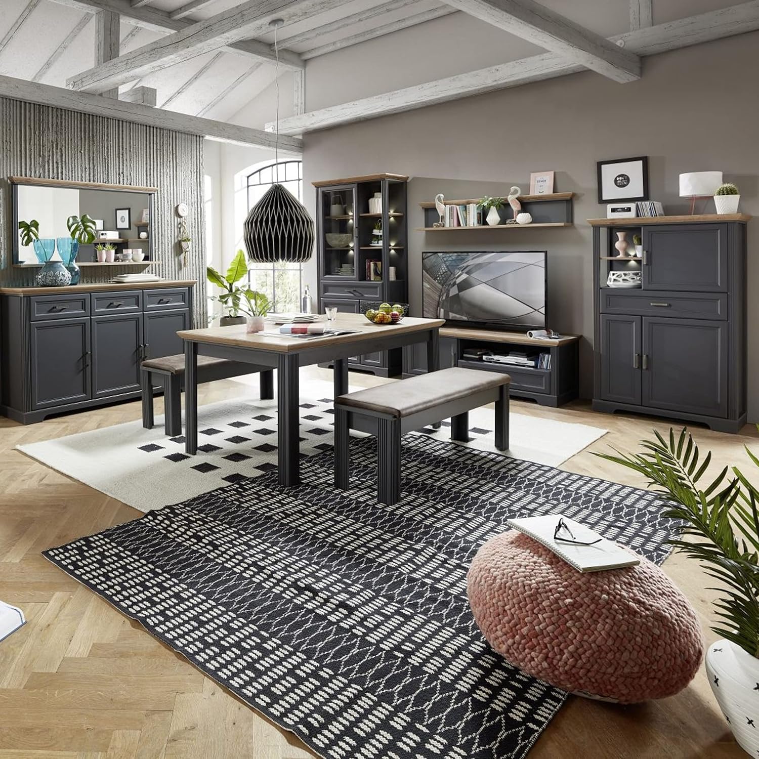 Stella Trading JASMIN Sitzbank in Braun, Graphit - Esszimmerbank in Leder-Optik für Ihren Wohn- & Essbereich im Landhausstil - 126 x 48 x 41 cm (B/H/T)