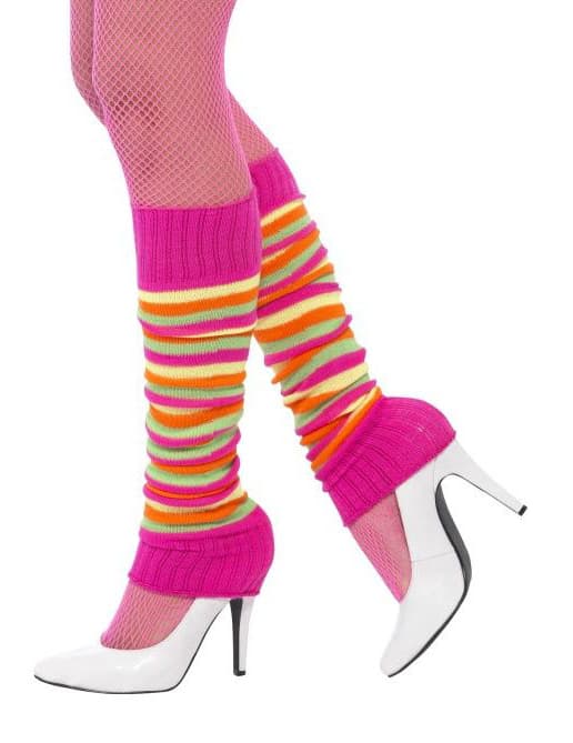 Kvinners rosa og flerfargede stripete leggings.Size-One size