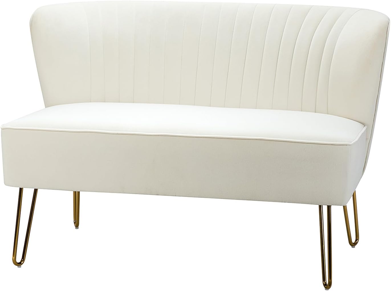 HULALA HOME Sofa 2 Sitzer Lounge Sofa Klein für Jugendzimmer Wohnzimmer Couch aus Samt mit goldenen Metallbeinen für Schlafzimmer, 114 x 74 x 79 cm, Weiß
