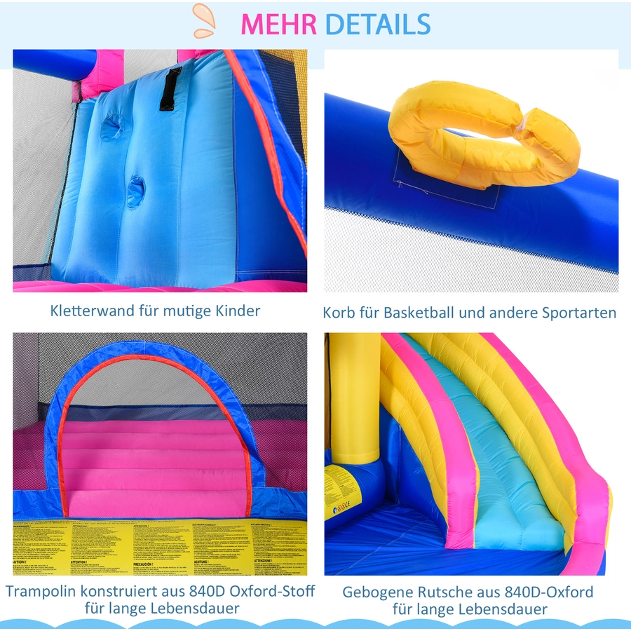 Outsunny Kinderhüpfburg mit Rutsche und Pool bunt