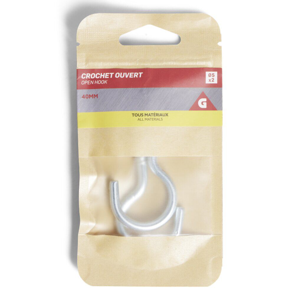 Lot de 2 crochets ouverts gris Ø5x40mm