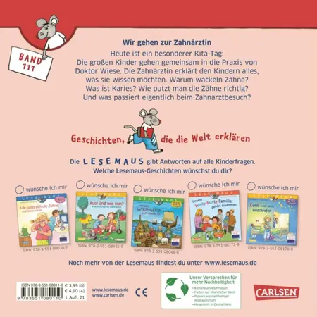 Carlsen Verlag LESEMAUS 111: Wir gehen zur Zahnärztin von Andrea Zschocher , Michaela Heitmann