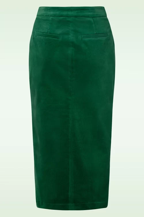 Louche Balthazar Babycord midaxi pencil rok in groen